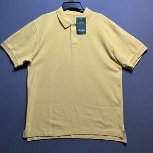 Mens L.L. Bean Short Sleeve Yellow Polo Shirt Size L Reg